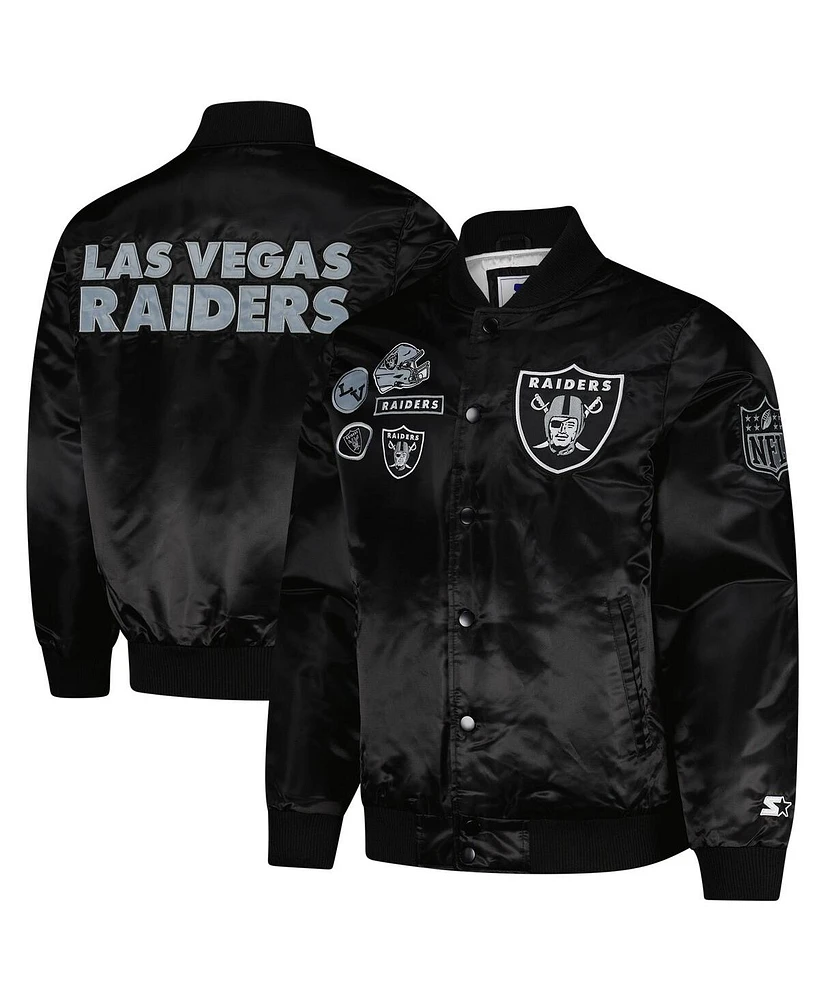 Starter Men's Black Las Vegas Raiders Exclusive Satin Full-Snap Varsity Jacket