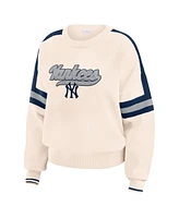 Wear by Erin Andrews Women's Cream New York Yankees Stripe Pullover Sweater