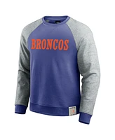 Fanatics Men's Royal, Heather Gray Denver Broncos Throwback Color Block Raglan Pullover Sweatshirt