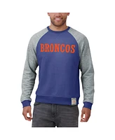 Fanatics Men's Royal, Heather Gray Denver Broncos Throwback Color Block Raglan Pullover Sweatshirt