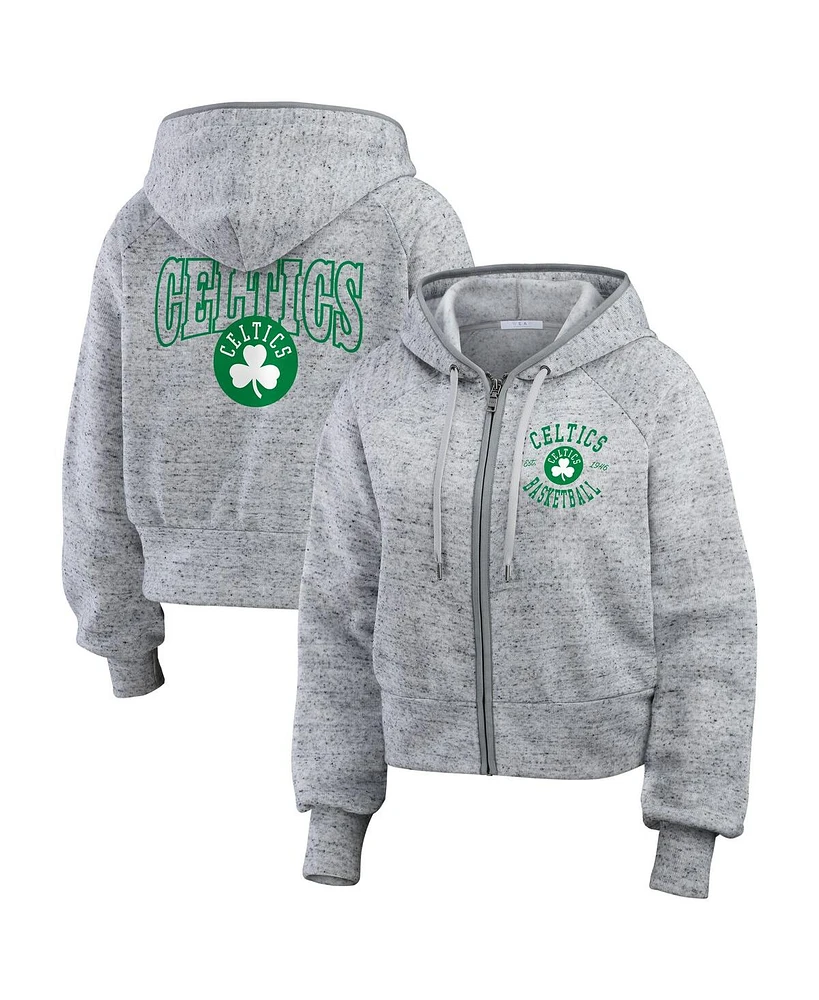 Wear by Erin Andrews Women's Heather Gray Boston Celtics Speckled Radiator Full-Zip Hoodie