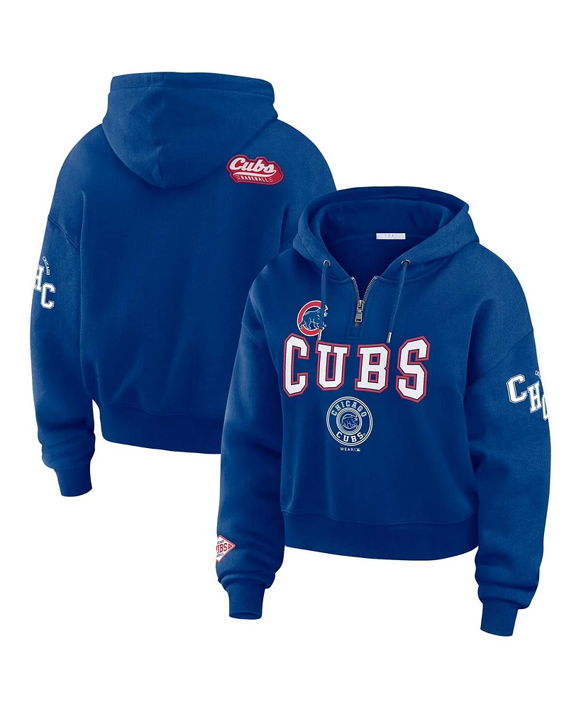 Wear by Erin Andrews Women's Royal Chicago Cubs Patch Quarter-Zip Hoodie