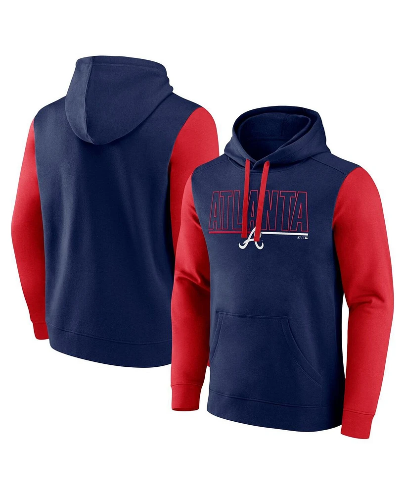 Fanatics Men's Navy Atlanta Braves Outline Fleece Pullover Hoodie