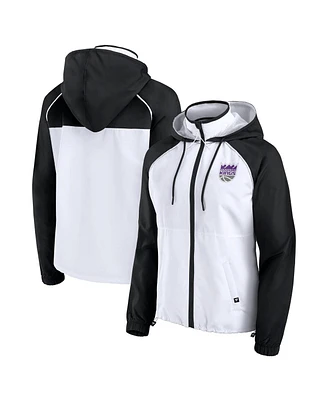 Fanatics Women's White/Black Sacramento Kings Anorak Raglan Full-Zip Hoodie Jacket