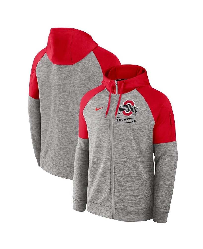 Nike Men's Heather Gray Ohio State Buckeyes Fitness Raglan Performance Full-Zip Hoodie