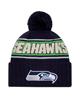 New Era Men's College Navy Seattle Seahawks 2024 Sideline Cuffed Knit Hat with Pom