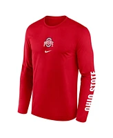 Nike Men's Scarlet Ohio State Buckeyes Primetime Center Lockup Two-Hit Legend Long Sleeve T-Shirt