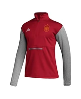 Adidas Men's Red Spain National Team Crest Long Sleeve Half-Zip Top