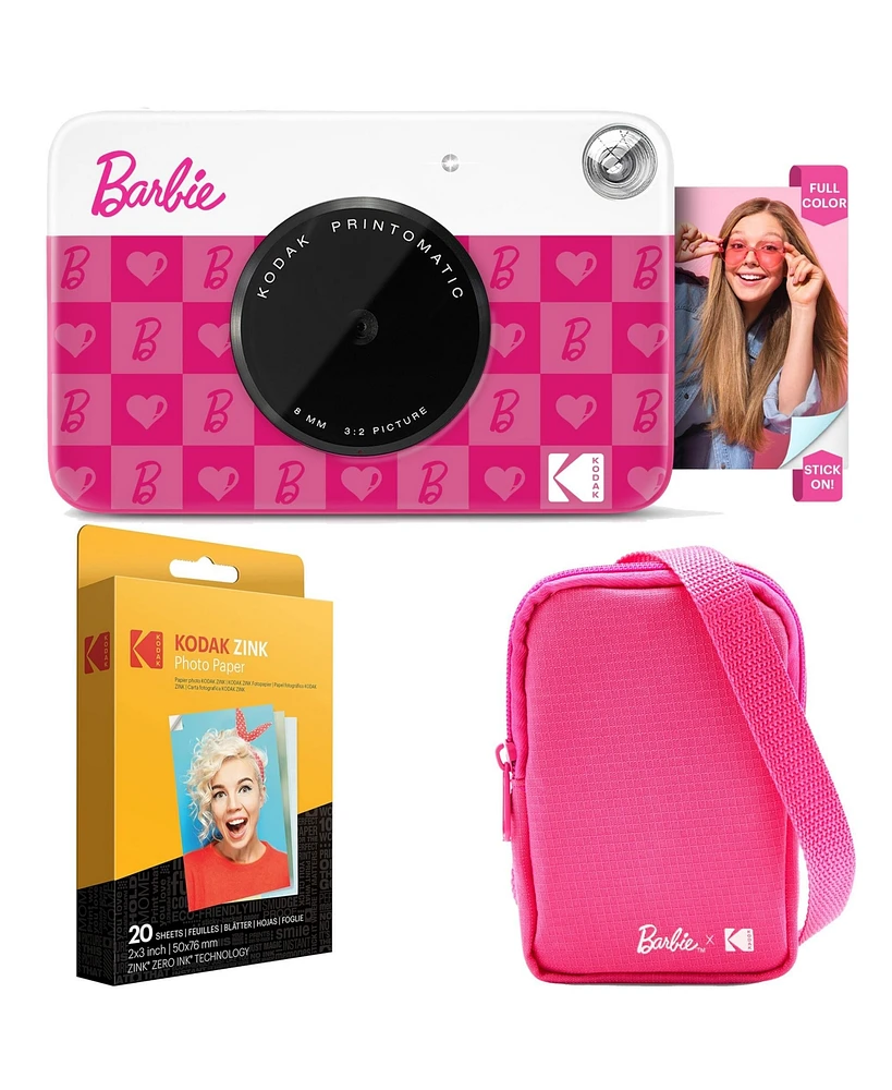 Kodak x Barbie Printomatic Instant Print Camera, Iconic Style Case + Zink Paper (20 Sheets) - Bundle