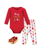 Little Treasure Baby Girl Cotton Bodysuit, Pant and Shoe 3pc Set