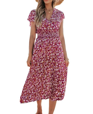 Cupshe Women's Ditsy Smocked Waist Midi Beach Dress