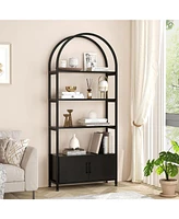 gaomon 4 Tier Bookshelf, Arched Bookcase with Doors Storage