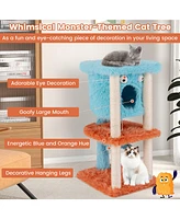 Gymax Monster-Themed Cat Tree w/ Private Condo Soft Long Plush Sisal Scratching Posts