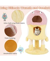 Gymax Monster-Themed Cat Tree w/ 2 Private Condos Long Plush Sisal Scratching Posts