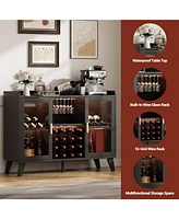 gaomon Bar Cabinet with Led Light, Liquor Cabinet with Racks & Glass Holder