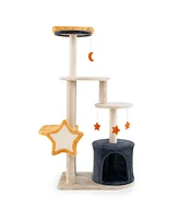 Gymax 50'' Cute Cat Tree for Indoor Cats Multi-level Cat Tower w/ Sisal Scratching Posts