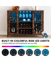 gaomon Wine Bar Cabinet, Wine Bar Cabinet with Glass Shelves & Doors, Small Bar Cabinet with Storage, Liquor Cabinet with Led Light