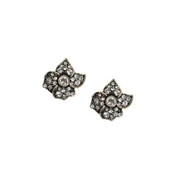 Sohi Rhinestones Black Flower Stud Earring