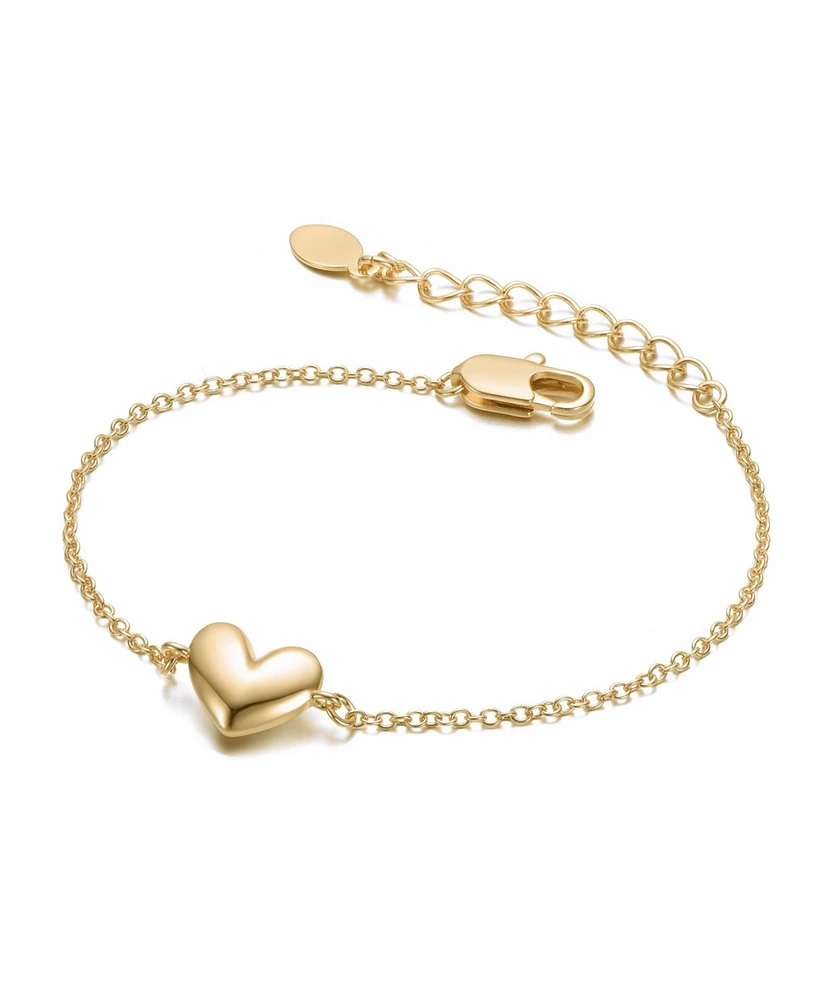 GiGiGirl Minimalist Heart Charm Extended Chain Bracelet White Gold Plated, 14K or 18K Rose Plated