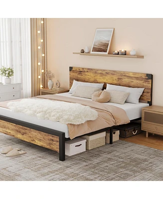 gaomon King Size Bed Frame with Wood Headboard, King Platform Bed Frame