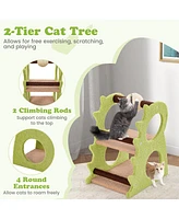 Gymax 2-Tier Dinosaur Cat Tree Tower w/ Rotating Scratching Sisal Ball Climbing Rods