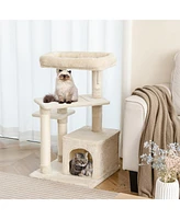 Gymax Petsjoy Cat Tree Indoor Activity Cat Tower w/ Perch & Hanging Ball for Play Rest