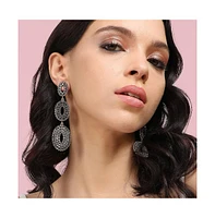 Intricate Oval Long Drop Earrings