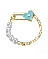 GiGiGirl 14K Gold Plated Bracelet with Pearls and Enamel Heart Clasp