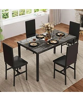 Sugift 5 Piece Modern Dining Table Set with Faux Marble Tabletop and 4 Pu Leather Upholstered Chairs