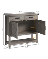 gaomon Farmhouse Entryway Table with 2-Door Cabinet & 2 Drawers, Wood Console Table with Storage, Coffee Bar Cabinet