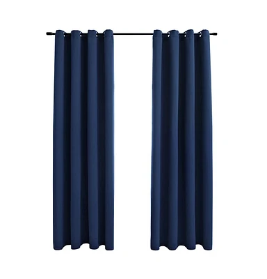 Blackout Curtains with Rings 2 pcs Navy Blue 54"x95" Fabric