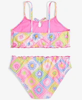 Breaking Waves Big Girls 2-Pc. Crochet Heart-Print Swimsuit