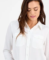 I.n.c. International Concepts Petite Button-Pocket Long-Sleeve Shirt, Exclusively at Macy's