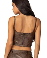 Edikted Womens Scout Zip Up Faux Leather Corset