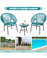 Costway 3PCS Patio Acapulco Furniture Bistro Set Plastic Rope Glass Table