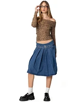 Edikted Women's Belted Pleated Denim Midi Skirt