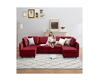 gaomon 86 Inch Sofa With Petal & Comfortable Cushion, Comfy Modern 9-Seats Sofa, Removable Medium Firm Sofa Cushion, Wine Red