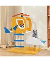 Gymax Aviation-themed Cat Tree for Indoor Cats w/ Helicopter Top Perch Scratching Post