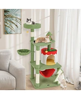 Gymax 52'' Tall Christmas Cat Tree w/ Sisal Scratching Posts Gift Box Shaped Condo