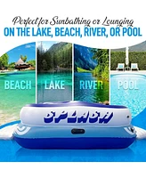 SereneLife Inflatable Floating Island Lounge Raft With Cup Holders & 4-Seater Design