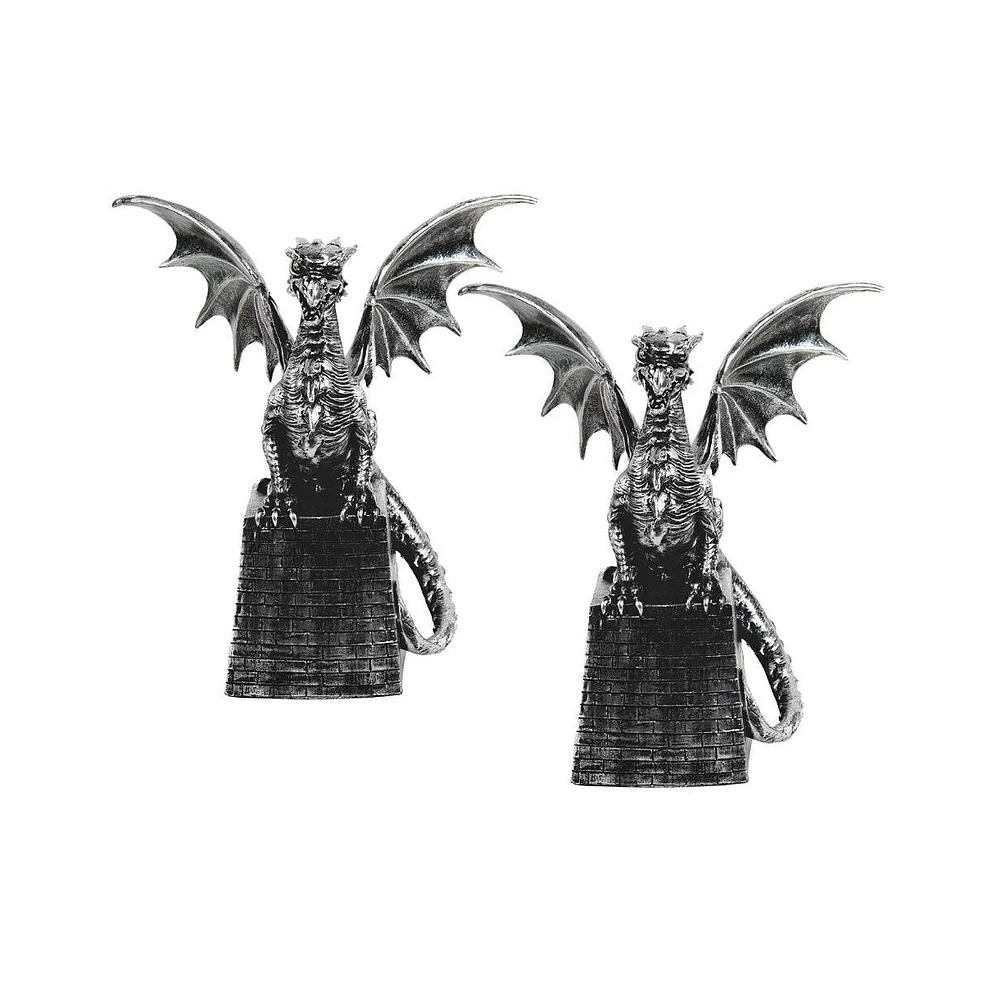 Fc Design 2-pc Set" 7.5"H Medieval Silver Dragon on Pedestal Guardian Figurine Statue Ornament Home Room Office Decor and Perfect Ideas for Housewarmi