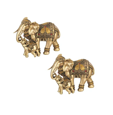 Fc Design "2-pc Set" 6.5"H Brass Color Thai Elephant with Calf Figurine Statue Ornament Home Room Office Decor and Perfect Ideas for Housewarming, Hol