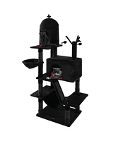 Gymax Gothic Cat Tree for Indoor Cats Black Large Cat Tower w/ 2 Cat Condos