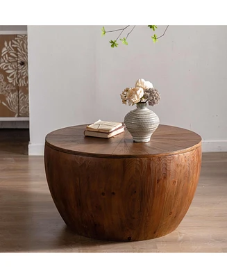 Lovmor 31.50"Vintage Style Bucket Shaped Coffee Table with storage function, for Office, Dining Room and Living Room