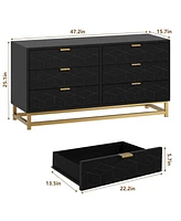 gaomon 6 Drawer Dresser with Metal Legs, Modern Dresser Chest Organizer with Wide Storage, Wood Chest of Drawers for Bedroom, Living Room, Entryway