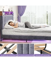Sersper Upholstered Bed Frame with Charging Station and Storage Headboard