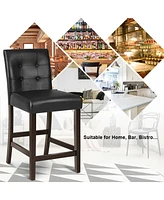 Gymax Set of 2 Bar Stools 25inch Counter Height Barstool Pub Chair Rubber Wood Black