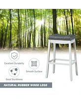 Gymax Set of 2 Nailhead Saddle Bar Stools 29'' Pub Chairs with Rubber Wood Legs