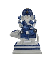 Fc Design "2-pc Set" 8"H Blue and White Ganesh Seated on Mushak Figurine Statue Ornament Home Room Office Decor and Perfect Ideas for Housewarming, Ho