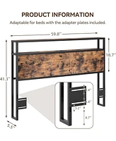 gaomon Queen Size Headboard, Headboard with 2 Outlets, Led Lights and Usb Ports, Adjustable Height, Storage Rack, Sturdy and Stable, Easy Assembly, Ru